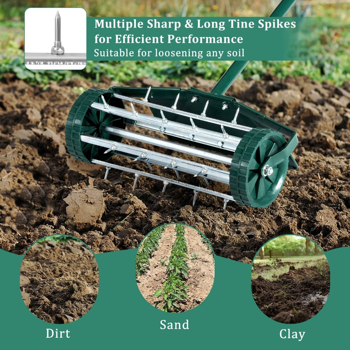 Coast Lawn Aerator Modèle à main - 46 cm - Avec manche long
