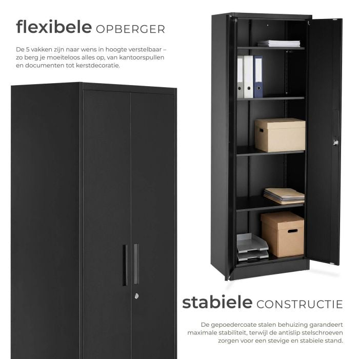 Armoire d'archivage Brandon de tectake – Acier thermolaqué – 60 x 40 x 180,5 cm – Noir
