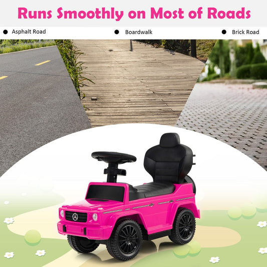 Voiture à pédales Coast Mercedes Benz pour enfants - poussette et déambulateur 3-en-1 - pare-soleil réglable - rose