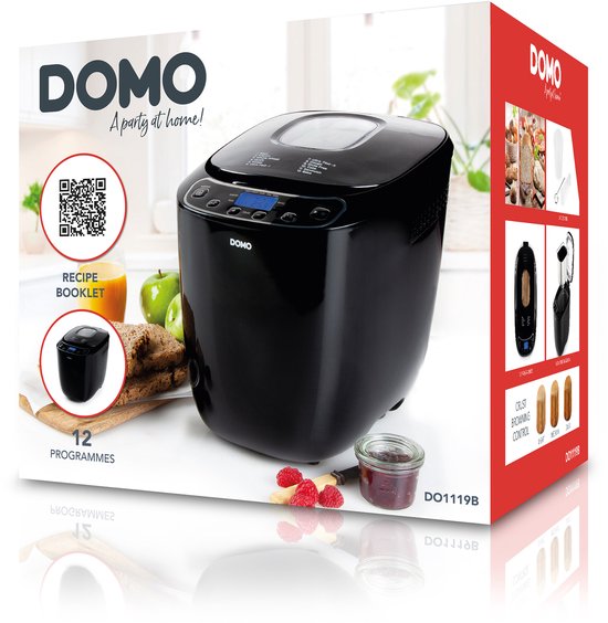 Machine à pain DOMO DO1119B - 12 programmes - 700-1000 g - Programme sans gluten - Noir