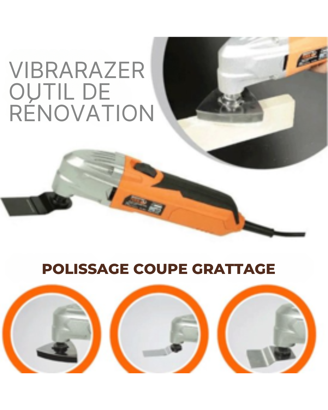 Vibrarazer Pro series - Oscillant - 250 watts - Accessoires inclus - Outil multifonctionnel tout-en-un