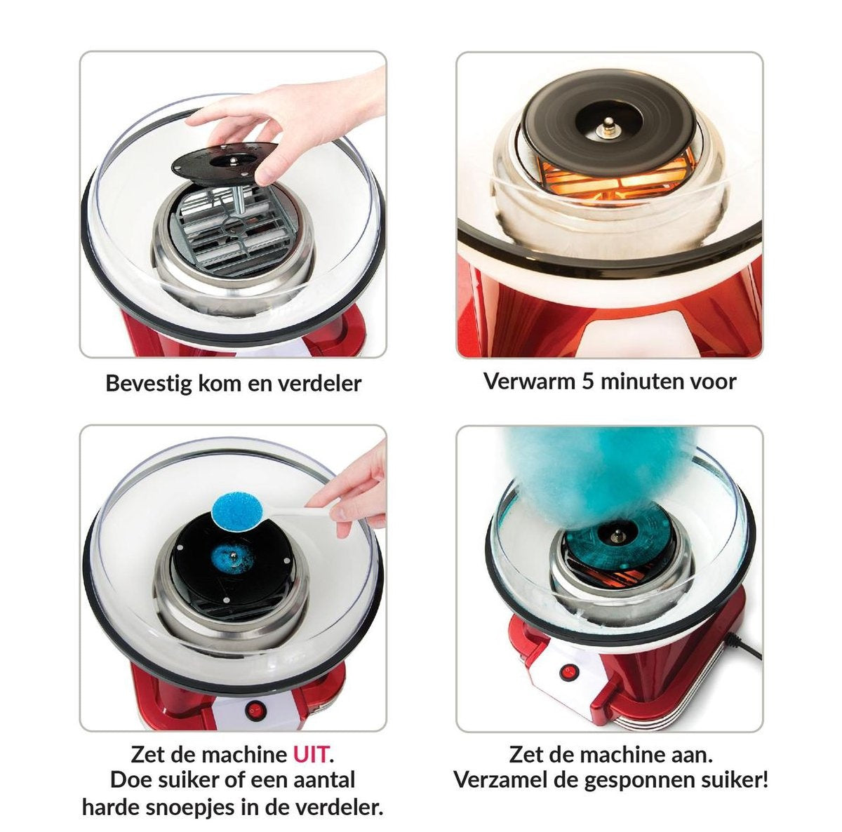 Gadgy Cotton Candy Maker Retro, avec 10 bâtonnets et cuillère à mesurer - Machines à barbe à papa - Bonbons - Fête des enfants - Barbe à papa - Machines à barbe à papa - Machines à barbe à papa