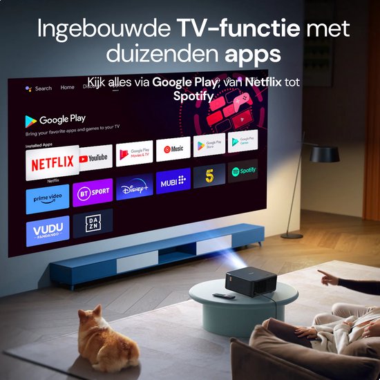 Projecteur Yaber K2S – Projecteur avec Dolby Audio et haut-parleurs JBL 2.0 – 800 lumens ANSI, Full HD 1080p – Android TV (plus de 7 000 applications) – Wi-Fi 6/Bluetooth – Home cinéma portable – Noir