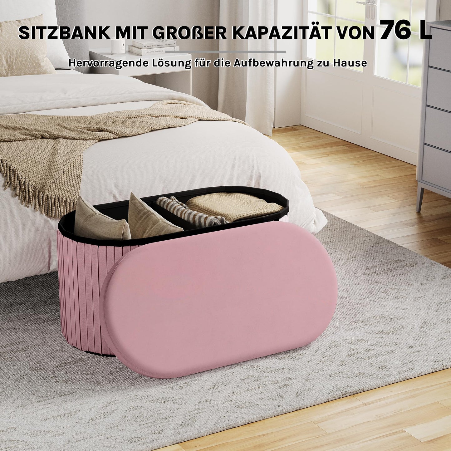 Banc de rangement Woltu - Pliable - 76 L - 76 x 38 x 38 cm - Rose pastel
