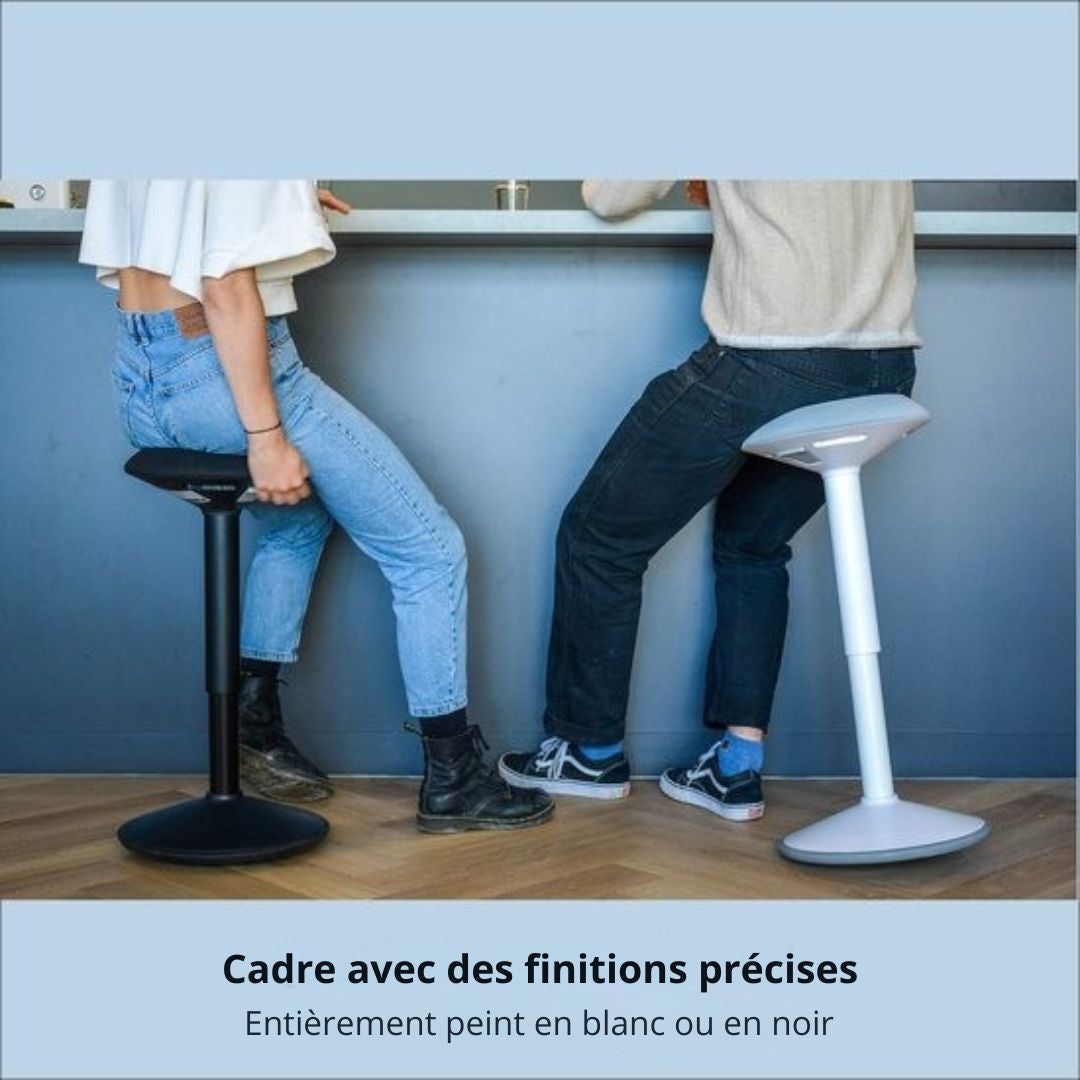 Tabouret oscillant Backerz® - Hauteur 55-80 cm - Tabouret d'équilibre - Tabouret assis-debout - Chaise de bureau ergonomique - Blanc