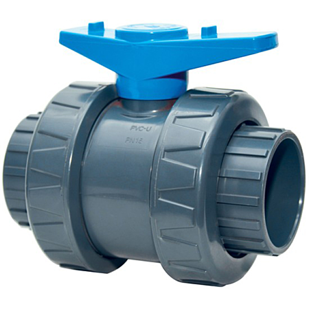 Robinet à boisseau sphérique Fitt en PVC pour piscine - 63 mm - Poignée bleue