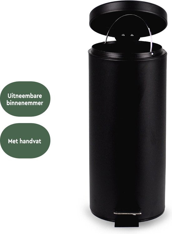 BRASQ Poubelle à pédale 30 litres - Noir - PB130 - Poubelle à pédale amovible - Poubelle - Corbeille - Poubelle - Déchets