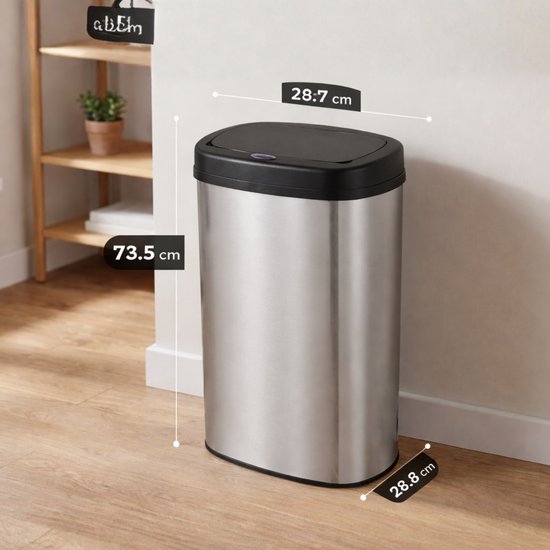 Bayt Poubelle - Poubelle 60 litres - Poubelle avec capteur - Poubelle - Corbeille - Métal - Argent