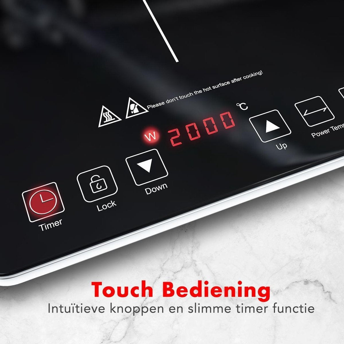 Table de cuisson - KitchenBrothers - Induction - 1 brûleur - pose libre - 2000W - Noir