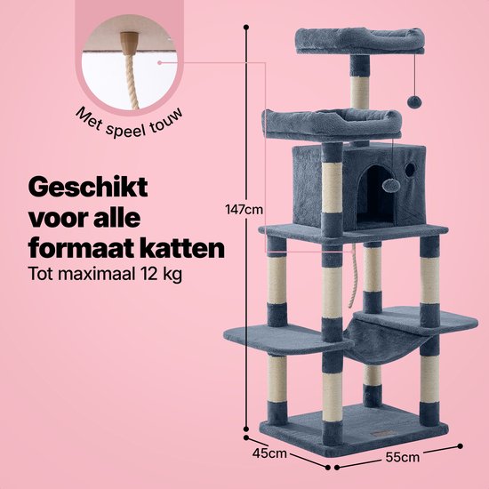 Jake et Jacky : Arbre à chat - Arbre à chat - Meuble à griffer - Arbre à chat - Arbres à chat - Maison pour chat - Gris foncé - 147 cm de haut