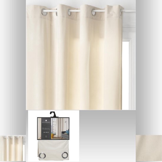 Rideau Atmosphera Lilou - L 260 x l 140 cm - blanc ivoire - polyester - avec anneaux