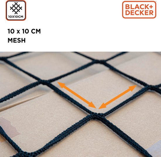 BLACK+DECKER Filet de remorque - 2 x 3 M - Elastique extensible - Dans sac de rangement - Noir