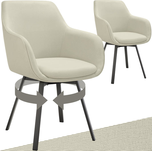 tectake® Chaise de salle à manger pivotante Alicon 57x59x88 cm - Lot de 2 - Beige - Design élégant et confortable pour la salle à manger, le salon ou le bureau