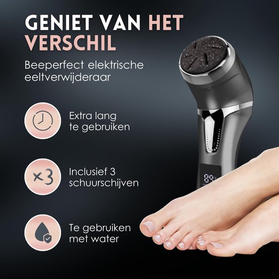 Beeperfect® Pince à callosités électrique avec système d'aspiration - Lime à pieds - Lime à callosités - Étanche IPX7 - Ensemble de pédicure gratuit - Comprend 6 disques à callosités - Noir