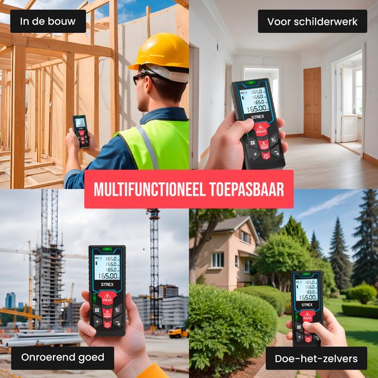 Strex Laser Distance Meter 60m Range - Laser Meter - Incl. Batteries & Protective Case