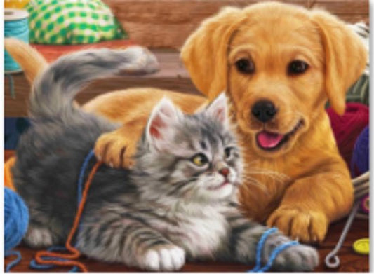 Rubye® Peinture au diamant adultes - Peinture au diamant enfants - Peinture au diamant paquet complet - Chaton et chiot - 40x30cm