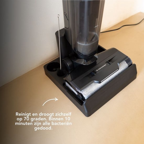 Techweise TC1 Aspirateur balai sans fil Wet & Dry - 30 min d'autonomie - 3 modes de nettoyage - Fonction autonettoyante - 220W - Noir