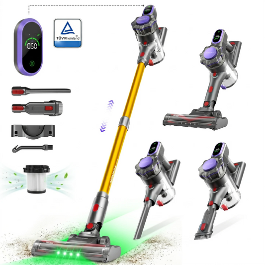 Aspirateur balai sans fil Monsga ME03 - 550 W - 55 kPa - Autonomie de 55 min - 1,2 kg - Brosse anti-enchevêtrement - Batterie amovible - Voyant lumineux vert