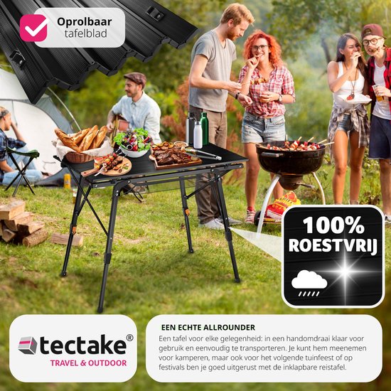 tectake®- Table de camping en aluminium table de camping - pliable - réglable en hauteur - LxLxH : env. 90x52x47cm - noir - 404983