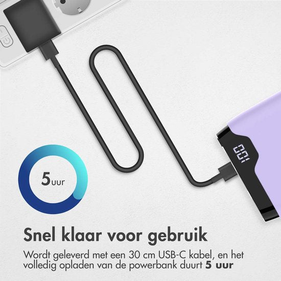imoshion Powerbank 20000 mAh - Chargeur rapide 22,5W - Indicateur LED - USB C & USB A - Convient à iPhone et Samsung, entre autres - Universel - Lilas