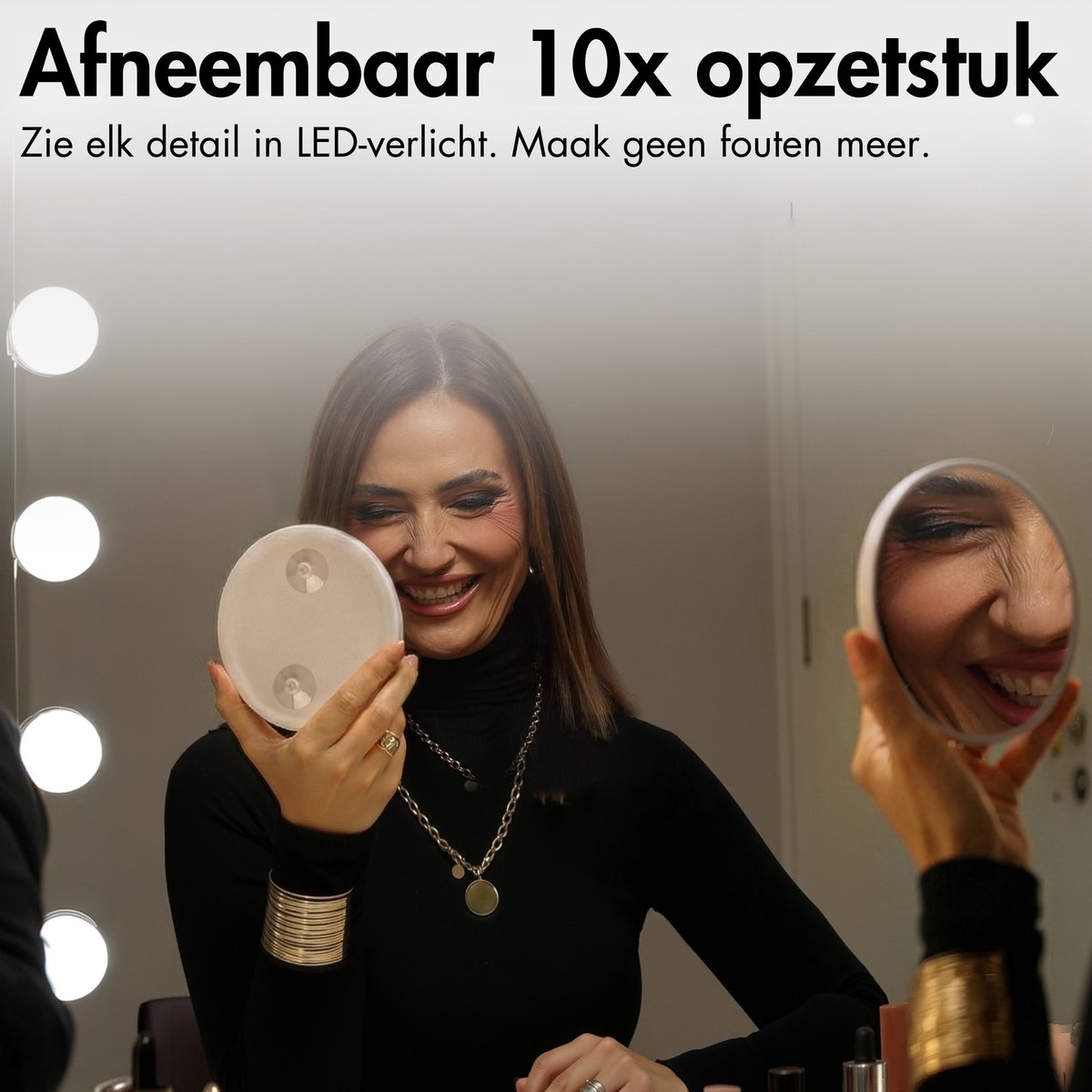 Sansbeauté® Hollywood Mirror 80x60 cm - Miroir de maquillage - 18 lampes LED - grossissement 10x - dimmable - port de charge USB - Touch Control - Bluetooth - Multi