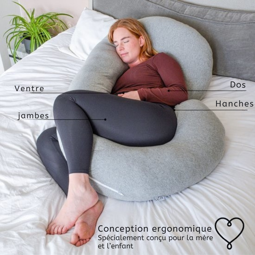 Coussin de Grossesse XXL - Ella® - Coussin Corporel - Coussin d'Allaitement - 150x70cm - Gris Clair