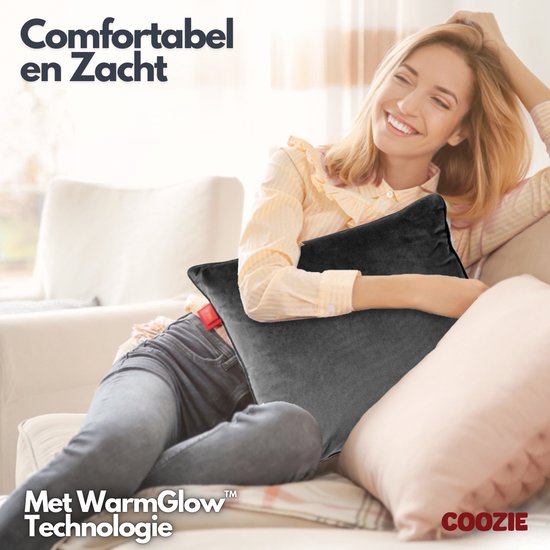 Coozie Heat Pillow Grey Velvet - Rechargeable électriquement - Oreiller chauffant sans fil - 45 x 45 cm