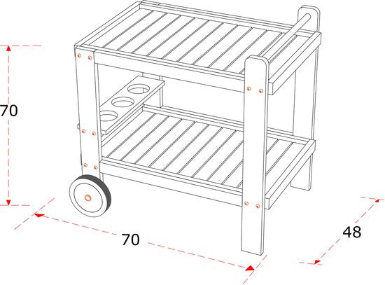 Chariot de service AXI Miri en teck – 70 x 48 x 70 cm – En teck – Avec 2 roues et 3 porte-bouteilles – Pour l'extérieur et l'intérieur – Pour le jardin, la terrasse et le balcon