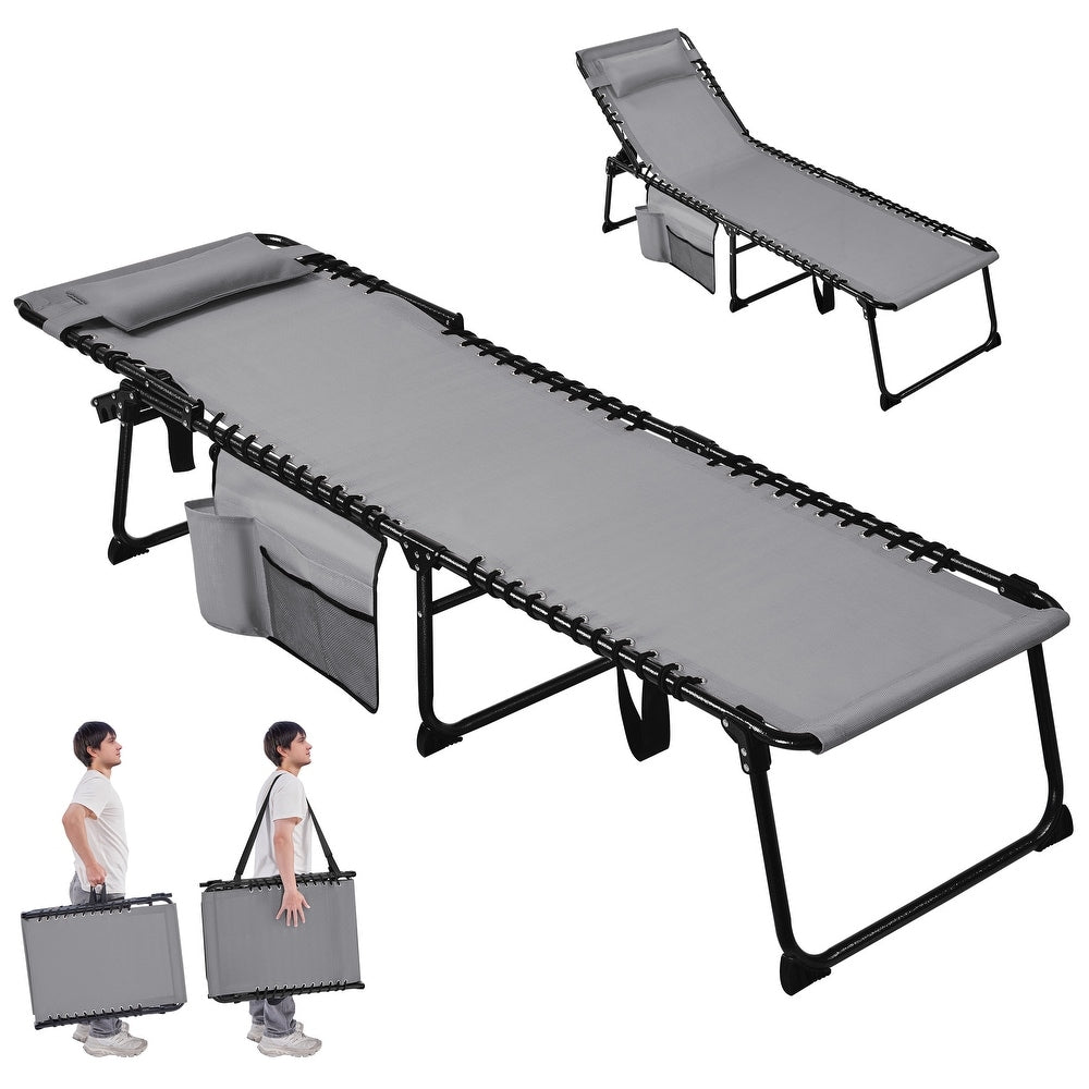 Chaise longue Yaheetech 165-189 x 57 cm - 5 positions - Pliable - Texteline - Gris/Beige