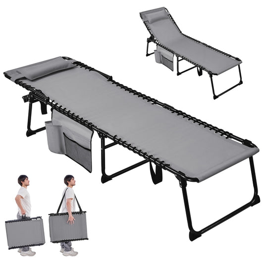 Chaise longue Yaheetech 165-189 x 57 cm - 5 positions - Pliable - Texteline - Gris/Beige