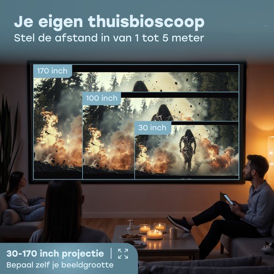 Audyn Beamer - Full HD 1080P - Mini Beamer portable - Projecteur sans fil - Wifi et Bluetooth - Beamers - Hdmi, Usb et Aux - Blanc