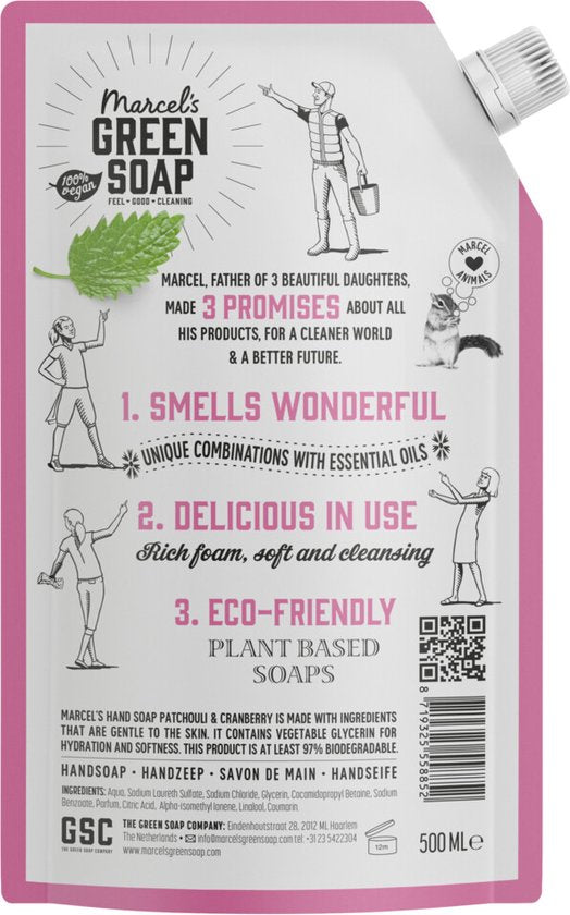 Recharge de savon pour les mains Marcel's Green Soap - Patchouli & Canneberge - 500 ml