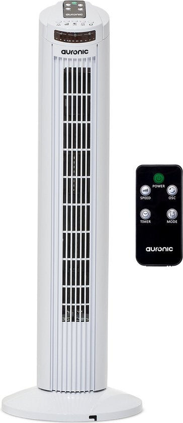Auronic Tower Fan - Ventilateur sur pied télécommandé - Minuterie - 50W - 45dB - 74cm - Blanc