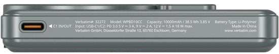 Powerbank Verbatim 10 000 mAh Charge N Go avec support magnétique, recharge sans fil et écran TFT