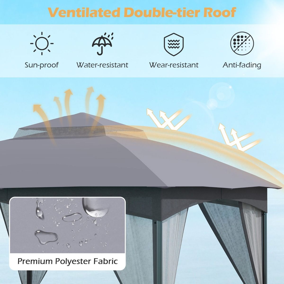 Pavillon de jardin Coast - double toit - moustiquaire - 3 x 3 m - kaki