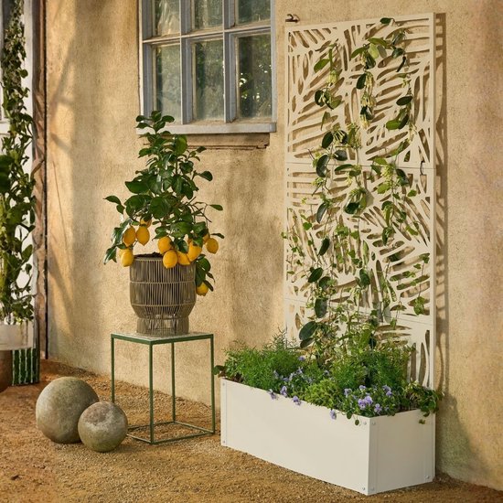 Mica Decorations Sapri Support pour plantes - Jardinière avec treillis pour plantes grimpantes - Support pour plantes autonome ou à fixer au mur - 92 x 33 x 174 cm - Blanc cassé