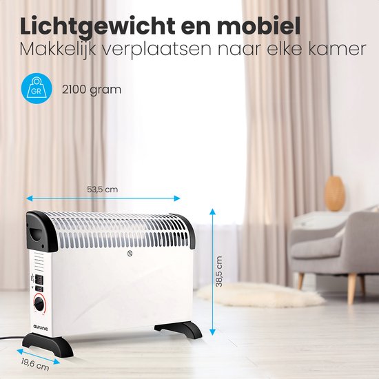 Auronic Convecteur électrique - 750/1250/2000 Watts - Avec ventilateur - Chauffage - Ventilateur - Blanc