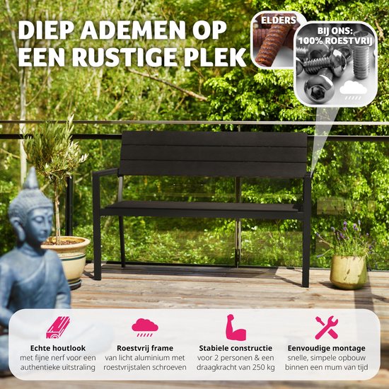 tectake® - Banc de jardin - Banc 2 places avec structure en aluminium et lattes Hi-Impact - Convient pour la terrasse, le parc, le balcon, les meubles de jardin et la maison - Durable, résistant aux intempéries, facile à assembler - Max. 250kg - gris fonc