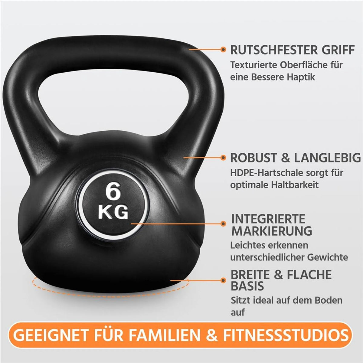 Kettlebell Yaheetech 6 kg – Noir – 22,5 × 19,5 × 26 cm
