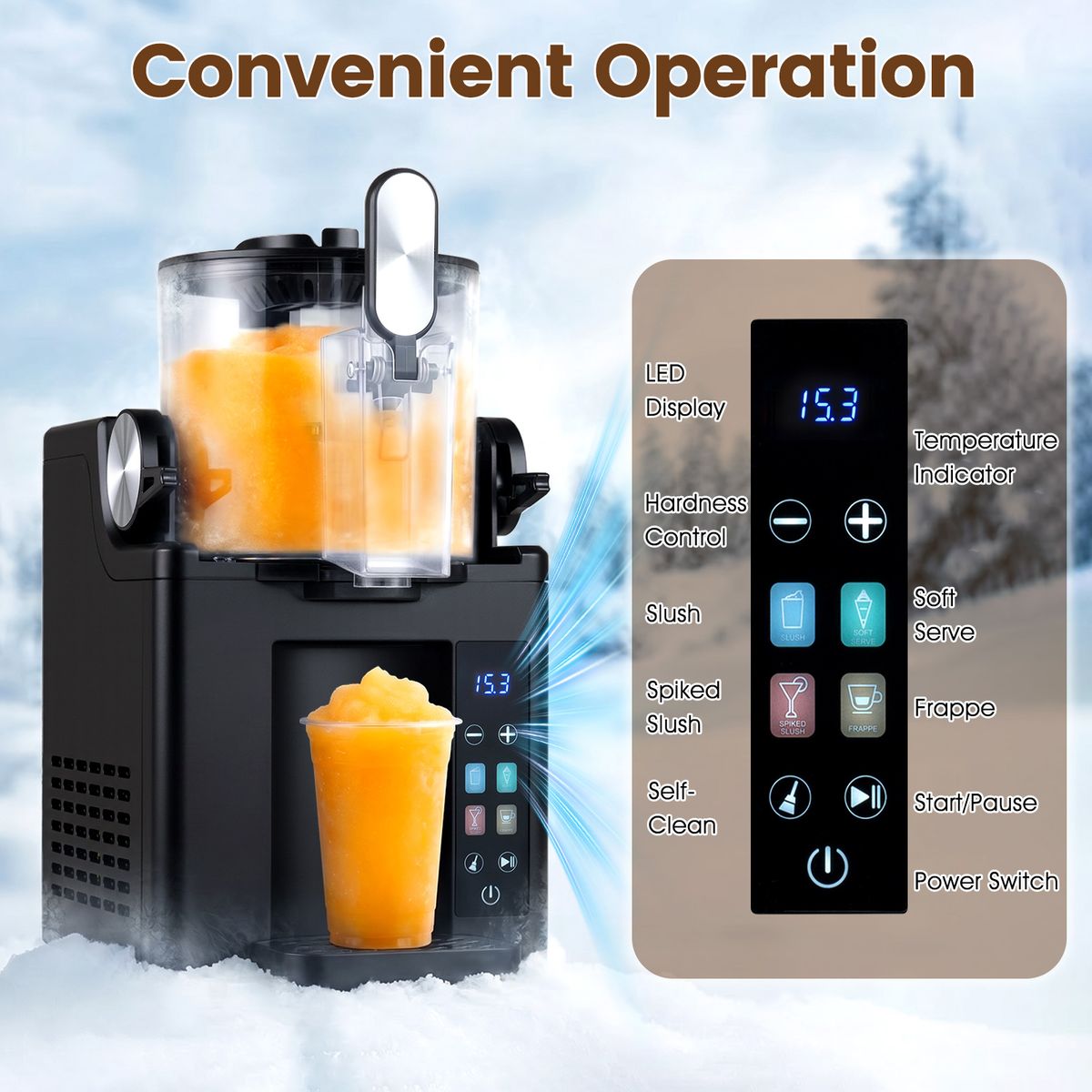 Machine à granités Coast - 1,5 litre - Commande tactile LED - Fonction d'auto-nettoyage - Noir