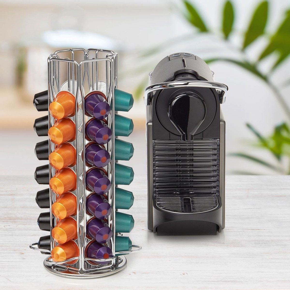 KitchenBrothers Porte-capsules - Nespresso - 42 Tasses - Pivotant - acier inoxydable