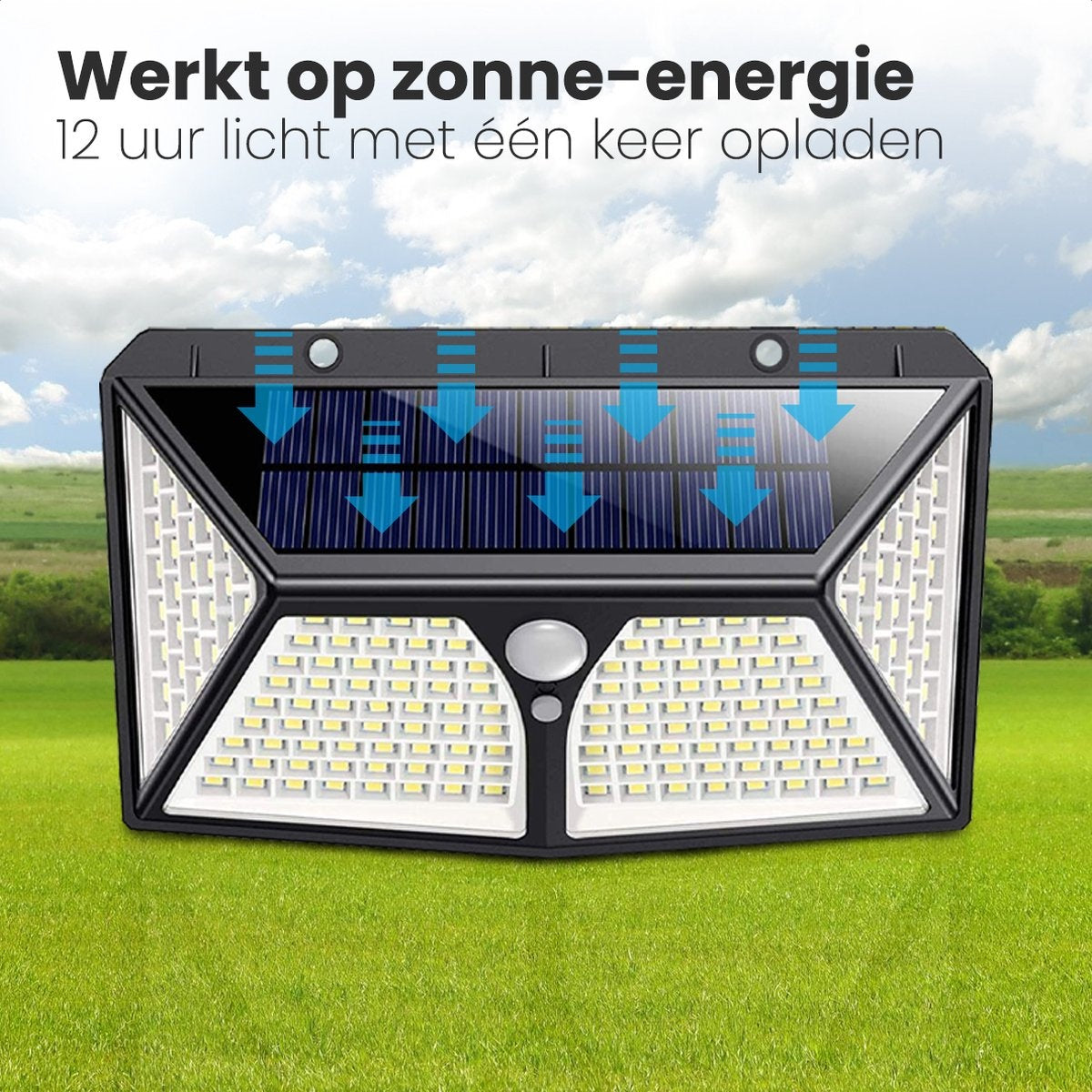 Auronic Lampe solaire d'extérieur avec détecteur de mouvement - Applique murale avec détecteur - Solaire - 180 LEDs - IP65 - Noir