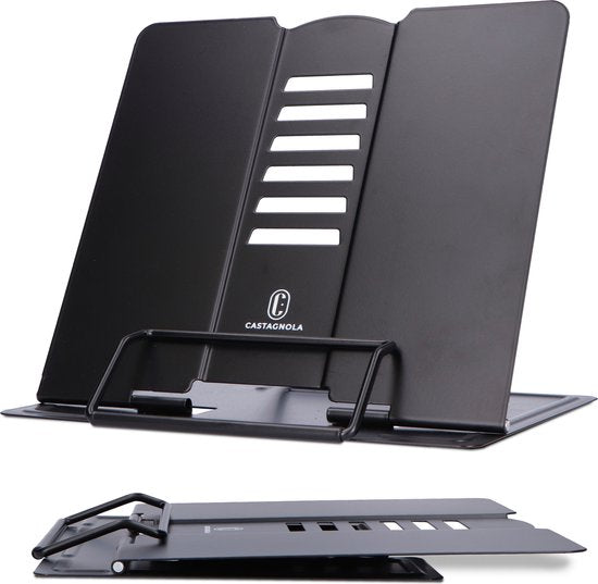 Castagnola Support de livres ajustable - Support de livres avec 6 supports - Support de livres en métal - Support antidérapant pour tablettes - Livres de cuisine et de lecture