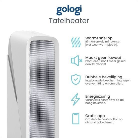 Chauffage soufflant - Gologi - avec thermostat - Chauffage électrique - Radiateur - Fonctionne avec application et commande tactile - 1500W