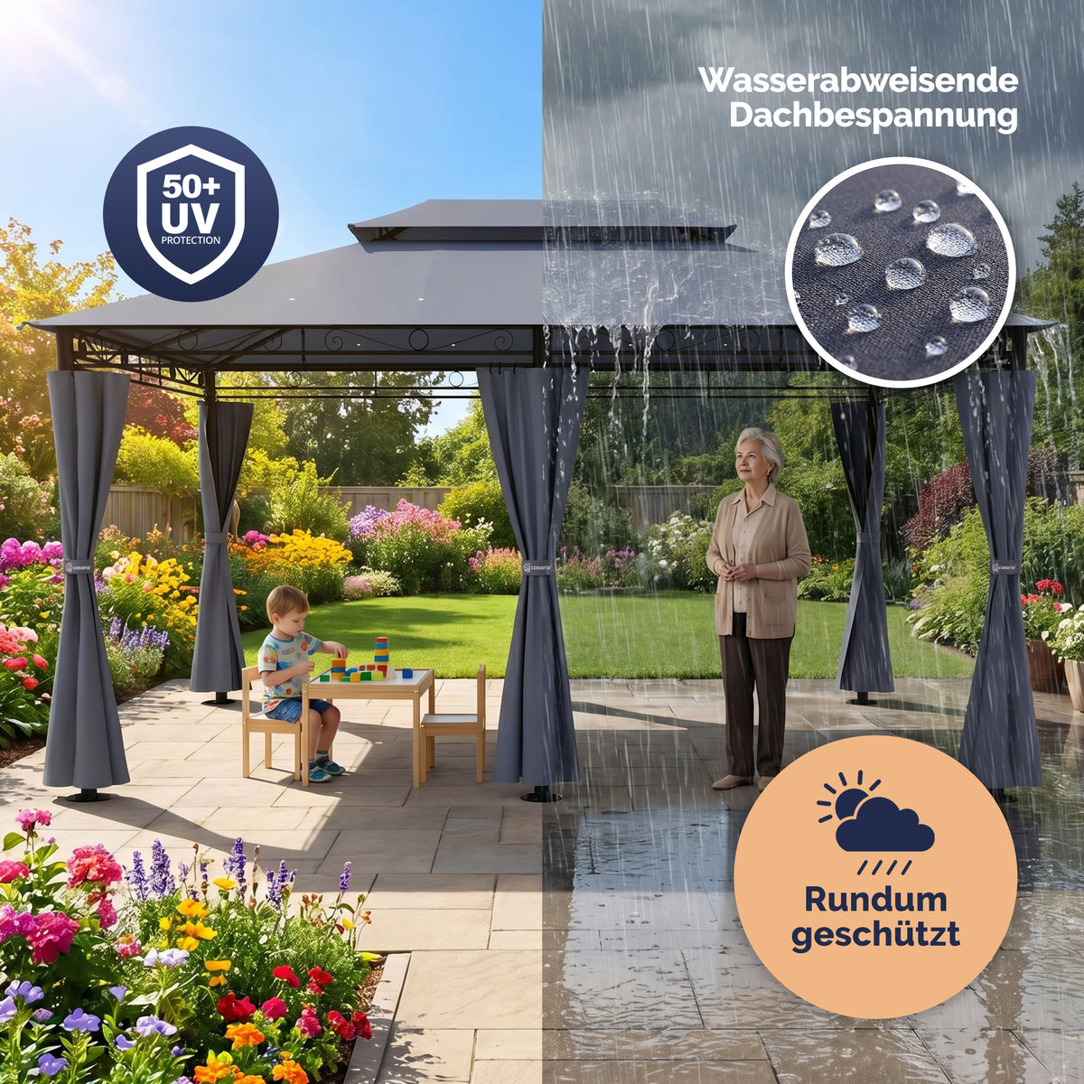 Pavillon Casaria Topas 3 x 4 m - Avec parois latérales et toit ventilé - Protection UV 50+ - Structure en acier - Anthracite