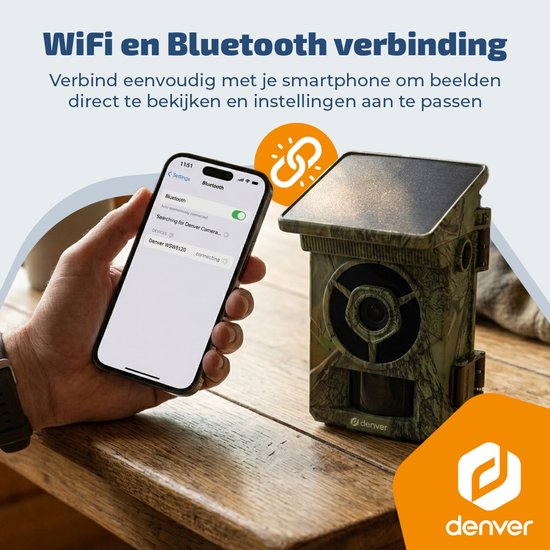Caméra de chasse Denver avec vision nocturne et Wi-Fi - 4K Ultra HD - 48 Mpx - Wi-Fi - Application Trailcam Go - Écran LCD - Alimentation solaire - WSW8120