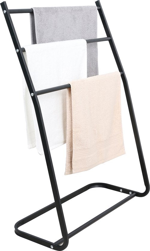 Niceey Porte-serviettes - 3 bras - Porte-serviettes - Porte-serviettes de salle de bains - Porte-serviettes sur pied - Métal - Feutres anti-rayures - Noir