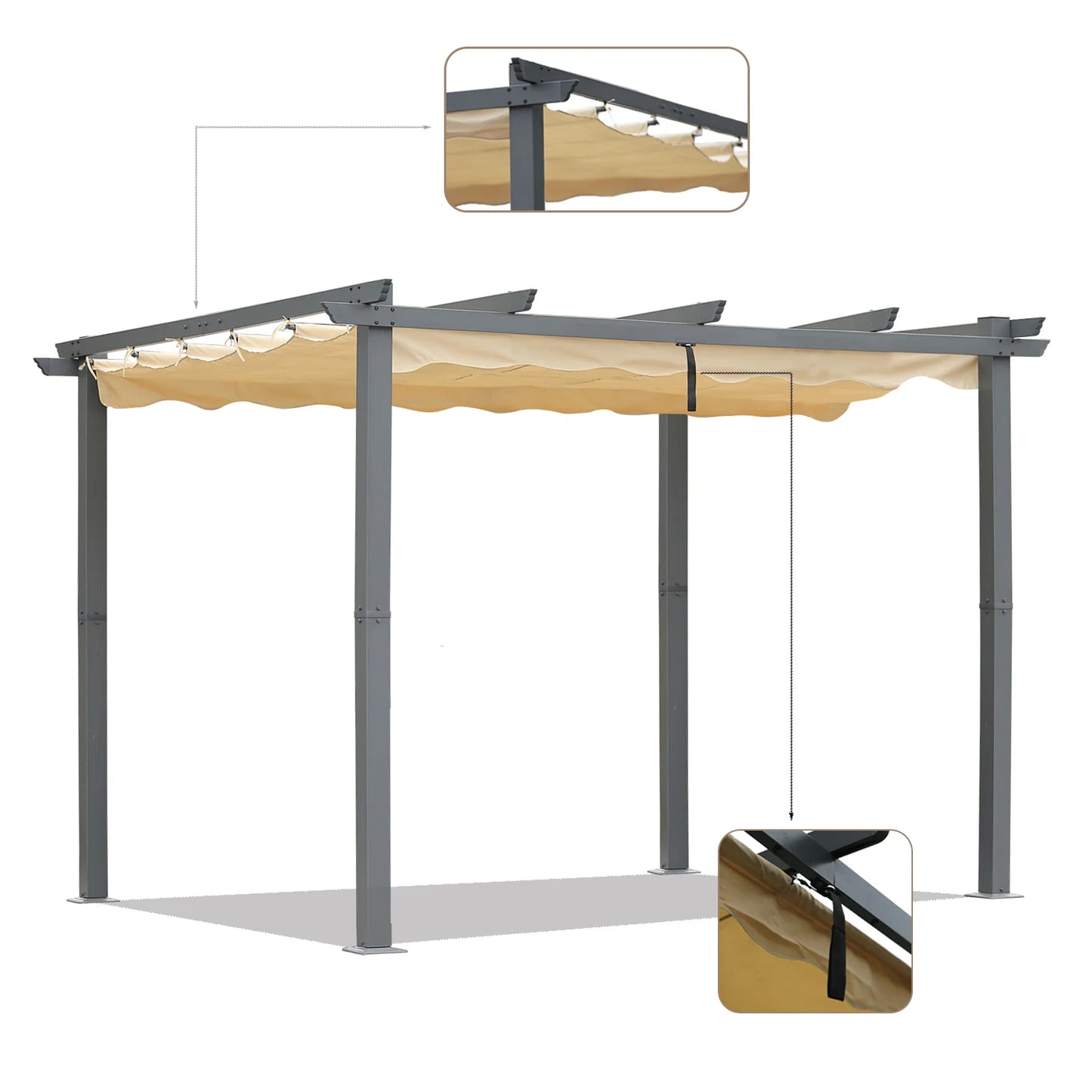 Pergola Angel Living en aluminium 3 × 4 m, beige – Toit en polyester réglable, tubes de toit en acier, revêtement par poudrage