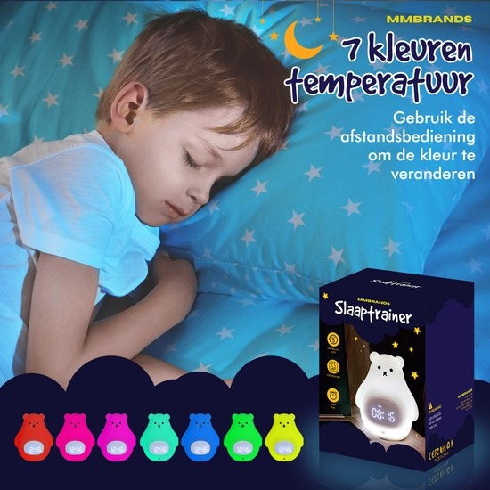MM Brands Sleep Trainer - Réveil pour enfants - Veilleuse - Heure et température - 7 couleurs de lumière - Ours