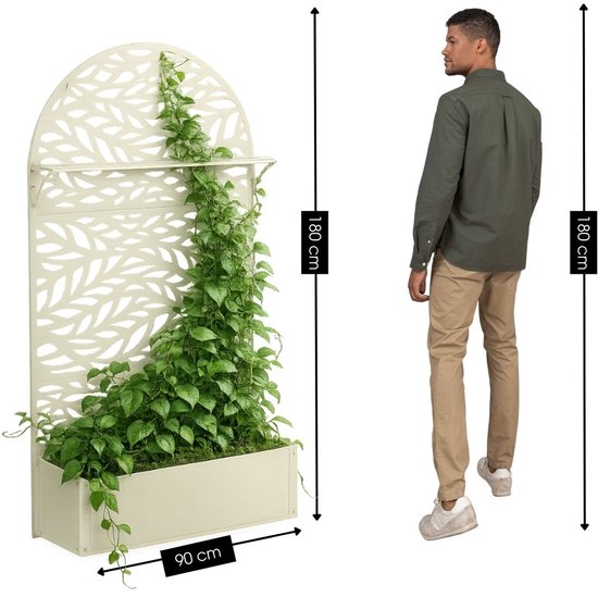 Mica Decorations Sapri Support pour plantes - Jardinière avec treillis pour plantes grimpantes - Support pour plantes autonome ou à fixer au mur - 90 x 33 x 180 cm - Blanc cassé